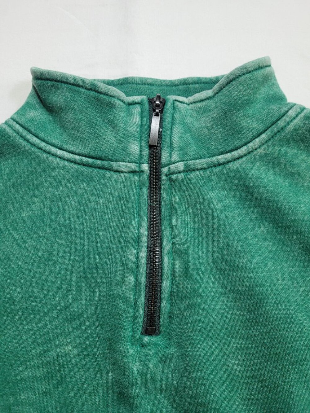 Zenana Acid Wash Fleece Half Zip Pullover Crop Sweatshirt Green Small Athleisure - Picture 5 of 10
